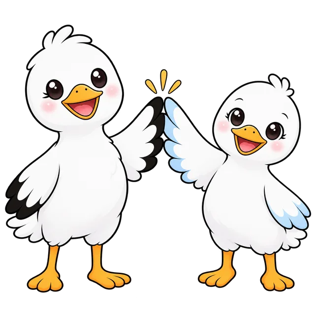 Two BabyBound storks sharing a high five
